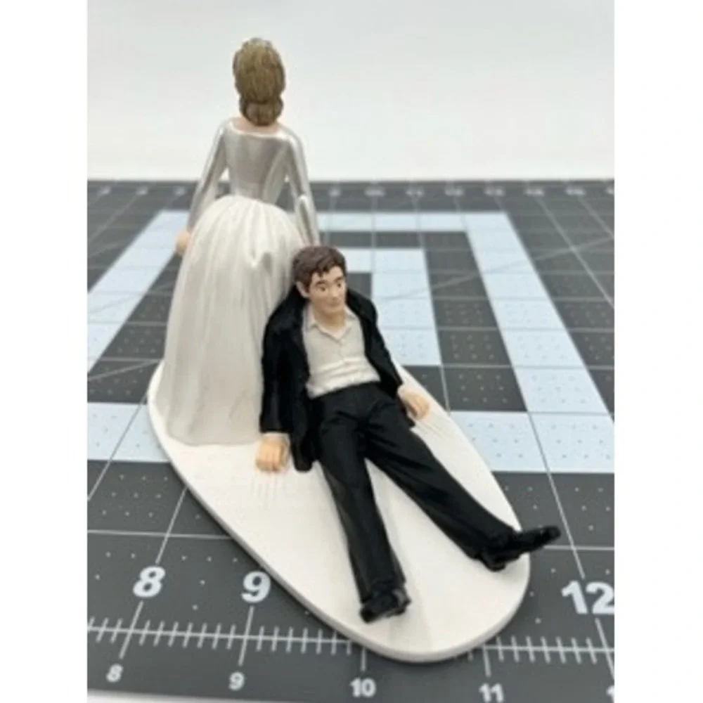 Funny Wedding Cake Topper Bride Dragging Groom Reluctant Groom Figurine Keepsake